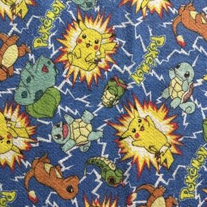 Vintage 90s Pokemon 42" X 60" Throw Blanket Pikachu Charmander Squirtle Made USA